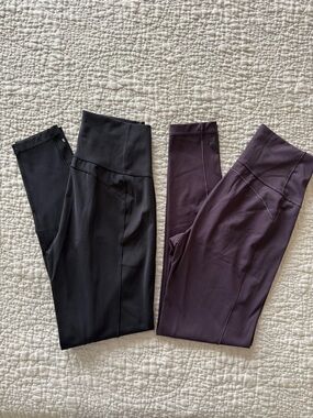 Adidas High-Waist Leggings in Black and Deep Plum
